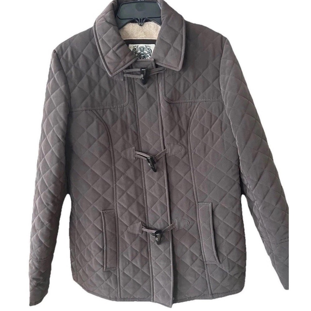 Vintage Esprit Jacket L Diamond Quilted Chocolate Brown Large Horn Shape Buttons